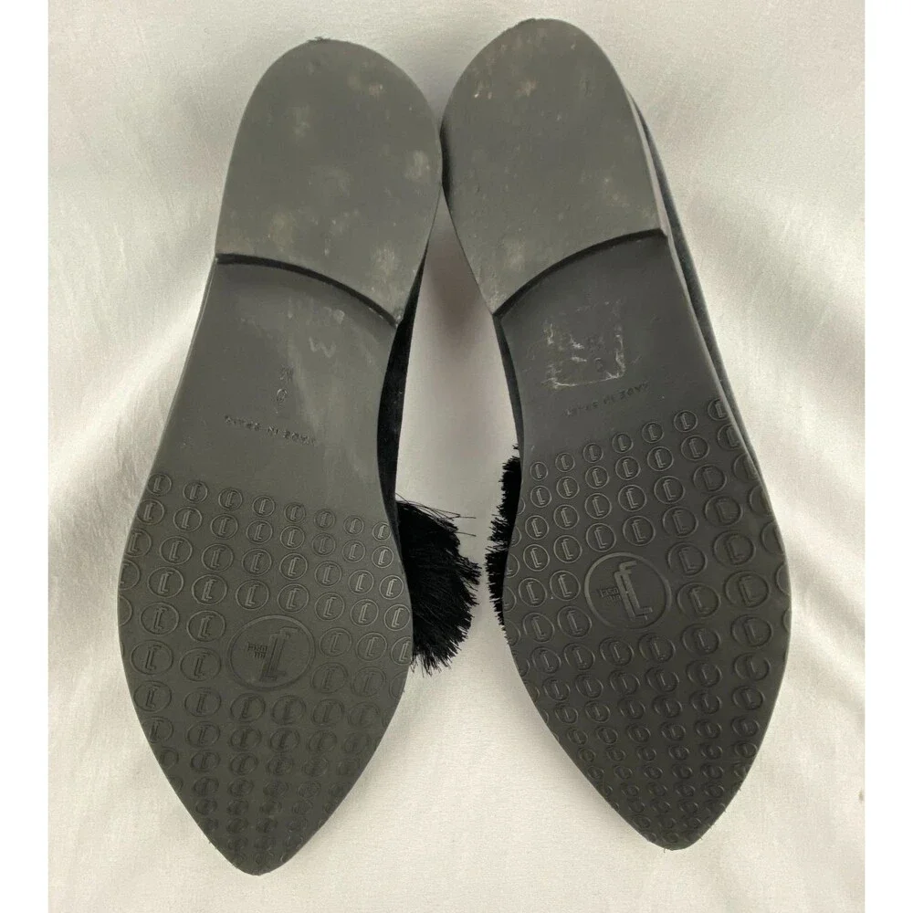 JON JOSEF Blair Loafers Women 6M Black Velvet Rabbit Fur Pom Spain Blair Waldorf